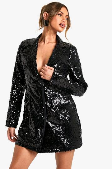 Robe blazer pailletée black