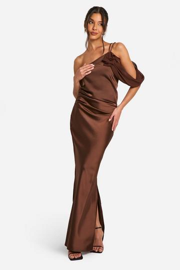 High Neck Flower Maxi Dress chocolate