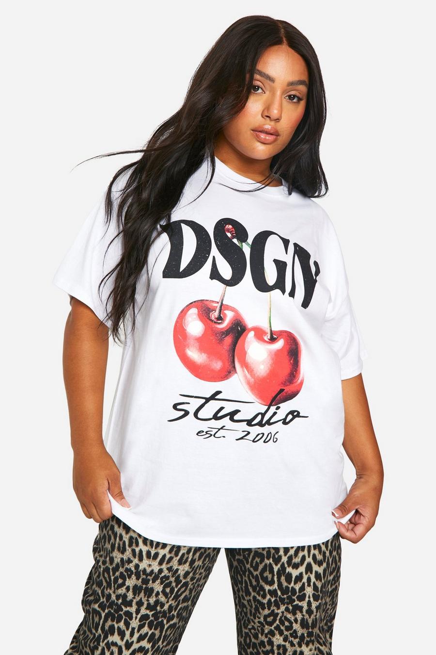 White Plus Dsgn Cherry Oversized T-shirt image number 1