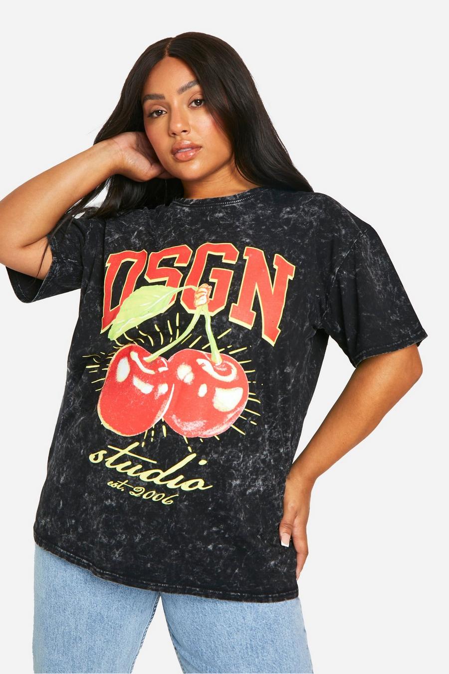 Black Plus Dsgn Cherry Washed Oversized T-shirt image number 1