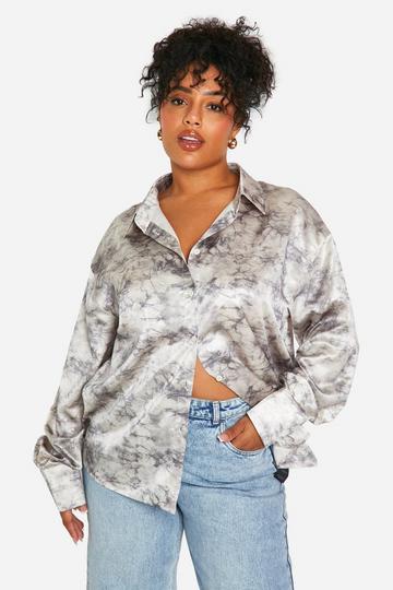 Plus Washed Effect Oversized Shirt grey