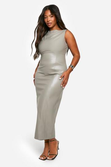 Plus Pu Slash Neck Midaxi Dress slate grey