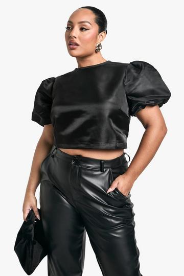 Plus Taffeta Top Met Strik En Rug Strik black