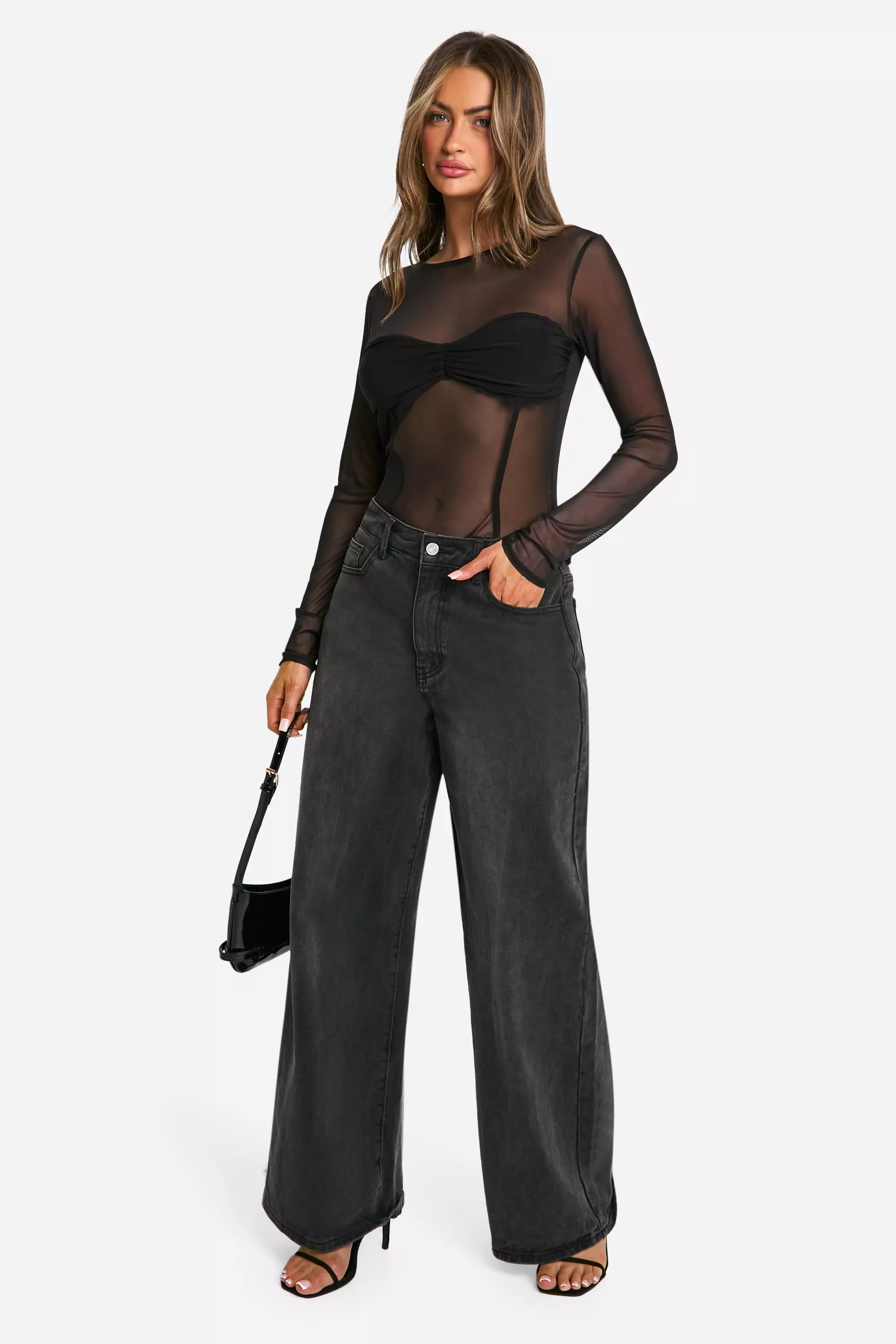 Black Mesh Twist Front Long Sleeve Top alternative image