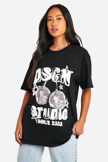 Oversized Dsgn Studio Disco Kersen T-Shirt Met Print black