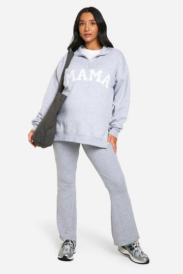 Maternity Mama Applique Half Zip Sweatshirt And Flared Legging grey marl