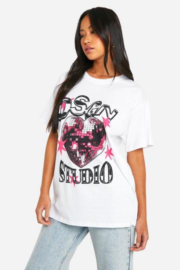 Dsgn Studio Disco Heart Oversized T-shirt white