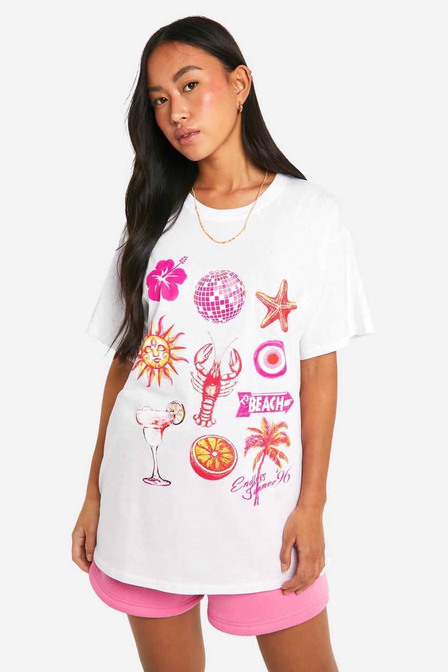 White Endless Summer Graphic Oversized T-shirt  image number 1