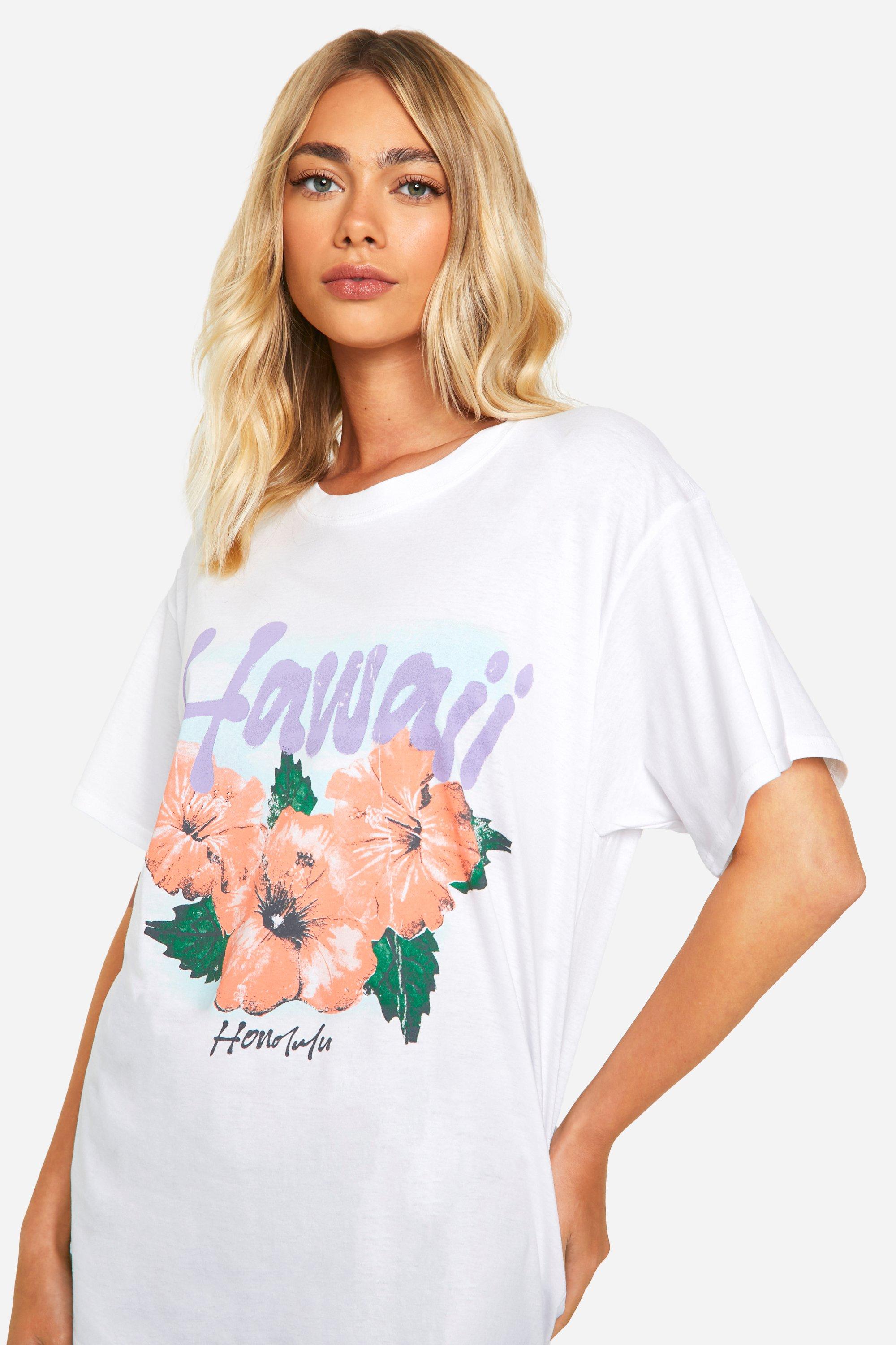 Boohoo Women s Hawaii Honolulu Graphic Oversized T Shirt White