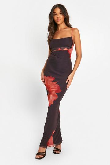 Mesh Bloemen Maxi Jurk black