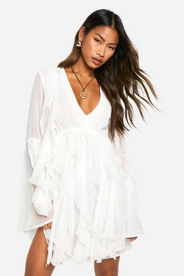 Ruffle Flare Sleeve Mini Dress ivory