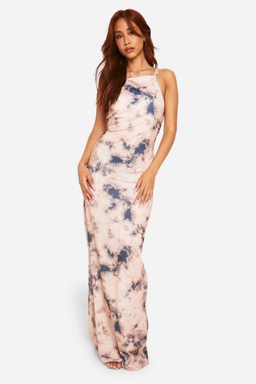 Tie Dye Maxi Jurk Met Touwtjes En Geplooide Kont brown