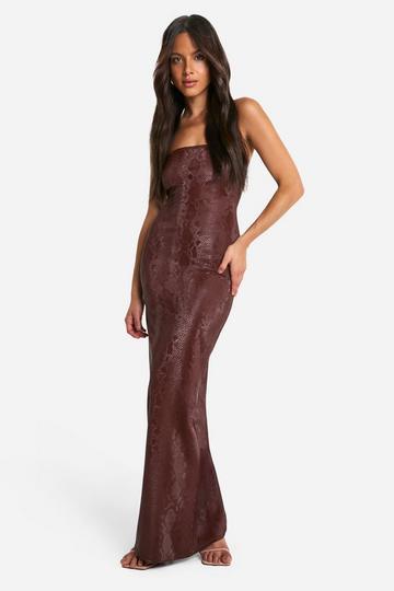 Snake Pu Bandeau Maxi Dress chocolate