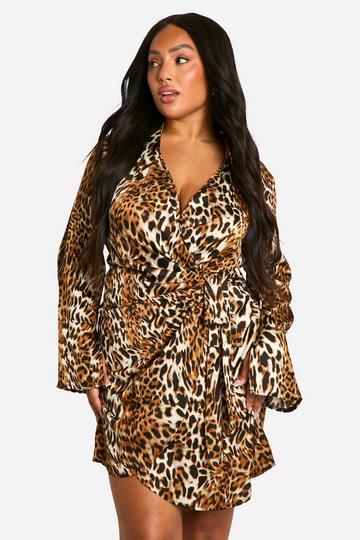 Multi Plus Leopard Print Wrap Shirt Dress