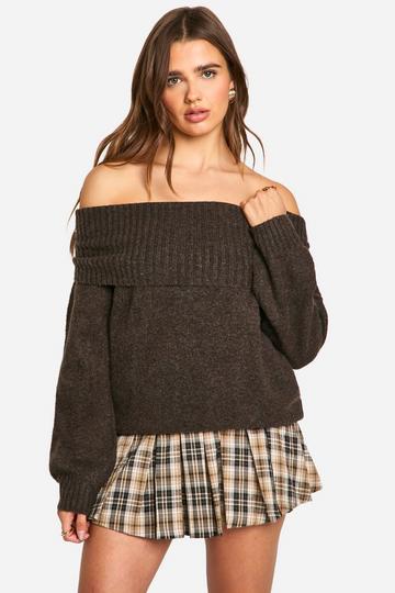 Soft Knit Bardot Slouchy Jumper chocolate