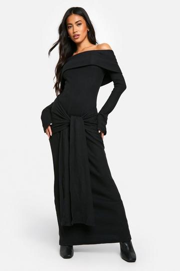 Black Brushed Rib Off The Shoulder Maxi Dress