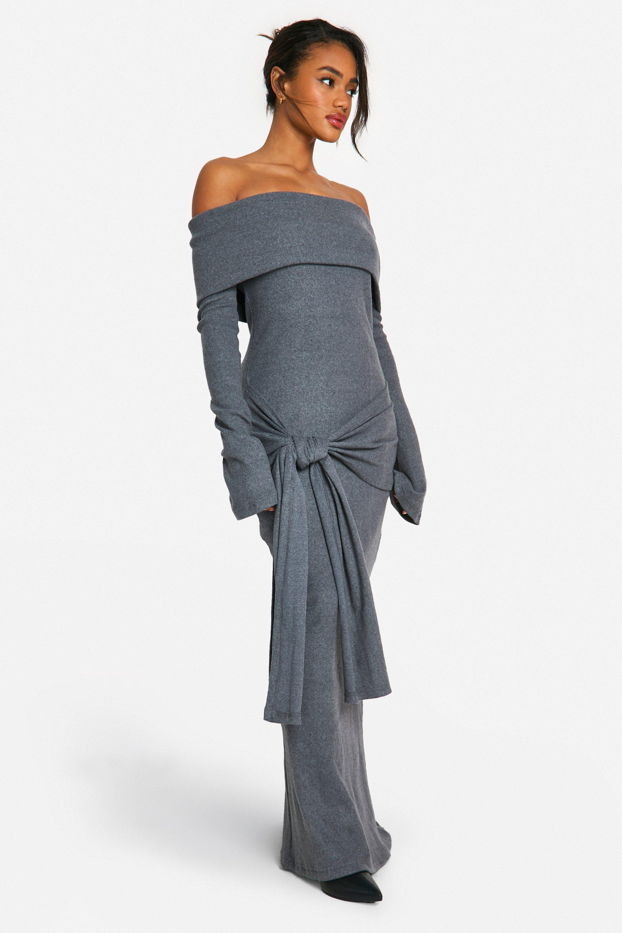 Grey bardot maxi dress deals