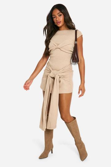 Stone Beige Brushed Rib Mini Dress