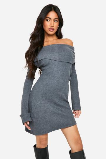 Brushed Rib Mini Long Sleeve Dress charcoal