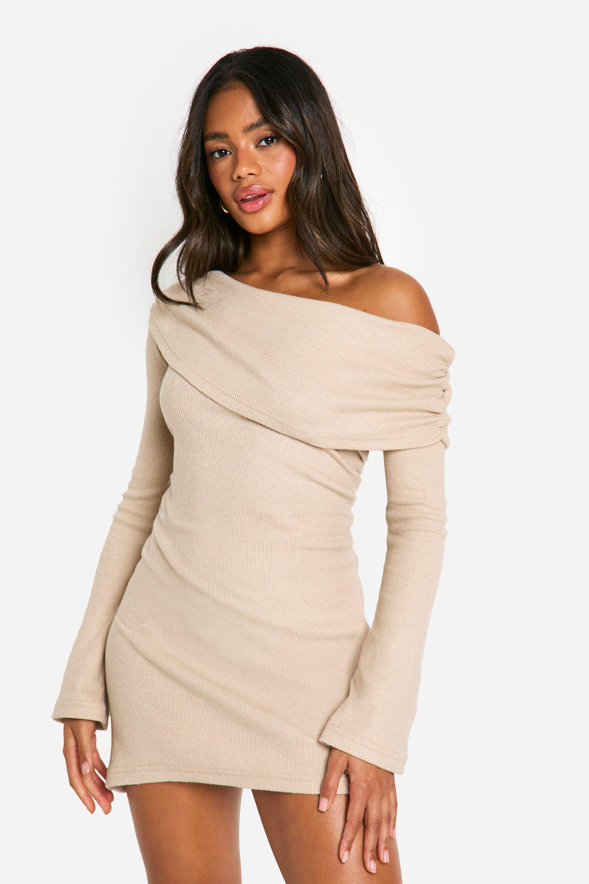 Brushed Rib Mini Long Sleeve Dress boohoo