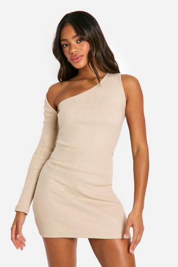 Brushed Rib Min One Shoulder Dress stone