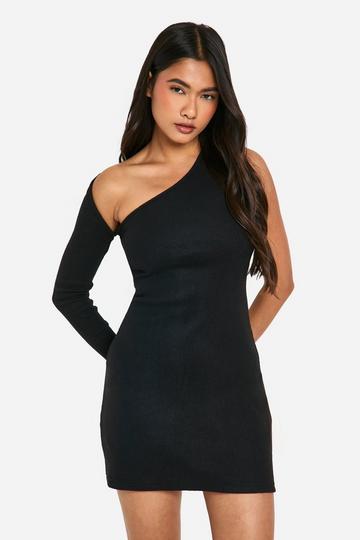 Brushed Rib Mini One Shoulder Dress black