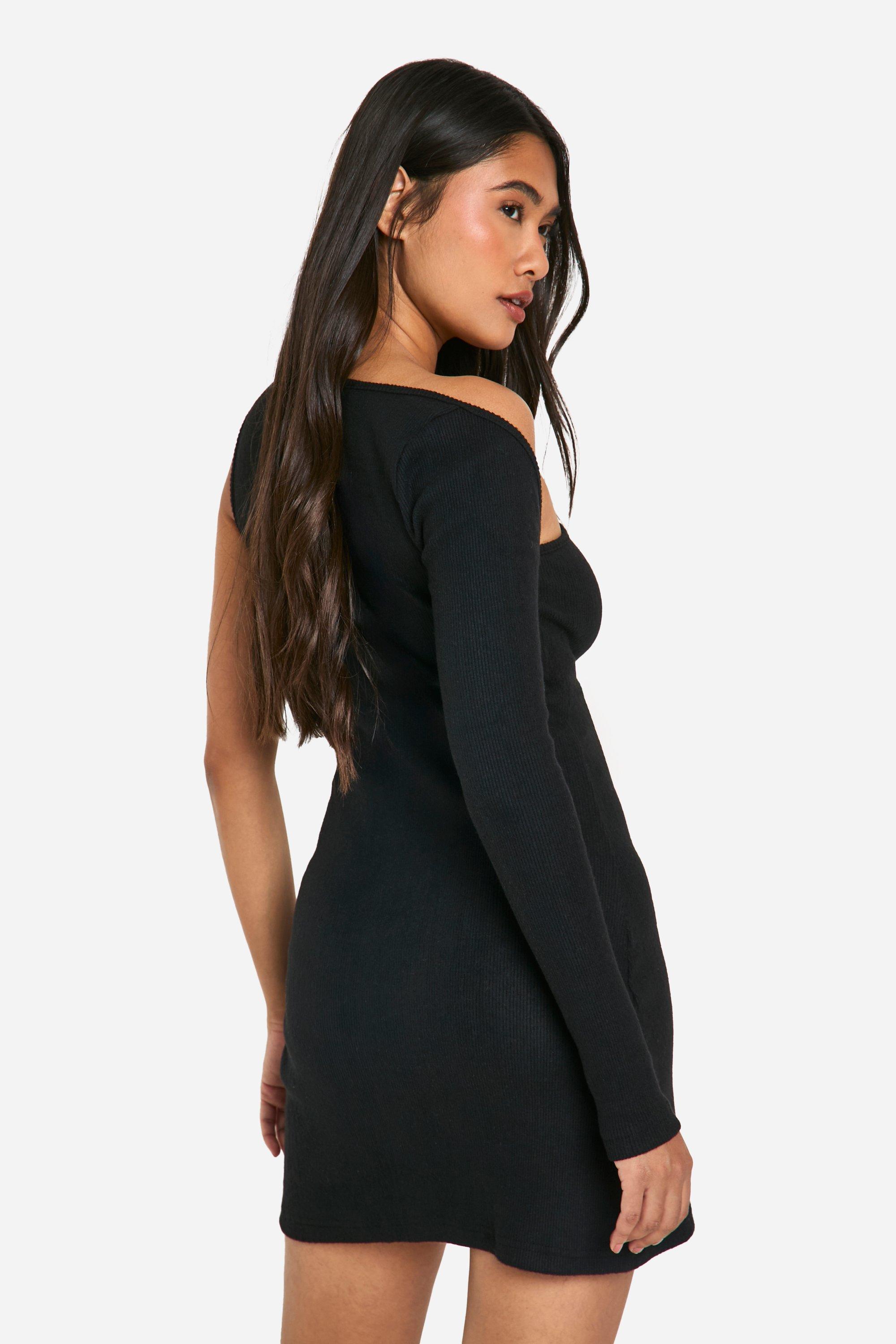 Brushed Rib Mini One Shoulder Dress boohoo