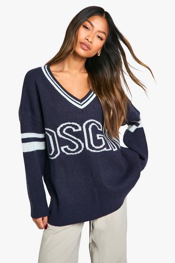 DSGN Studio Knitted V Neck Jumper navy