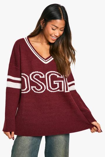 DSGN Studio Knitted V Neck Jumper berry