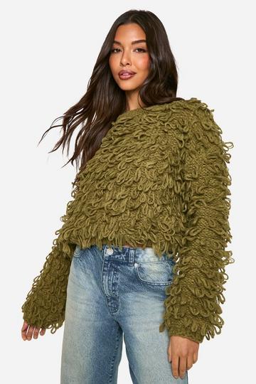 Chunky Loop Stitch Knitted Jumper khaki