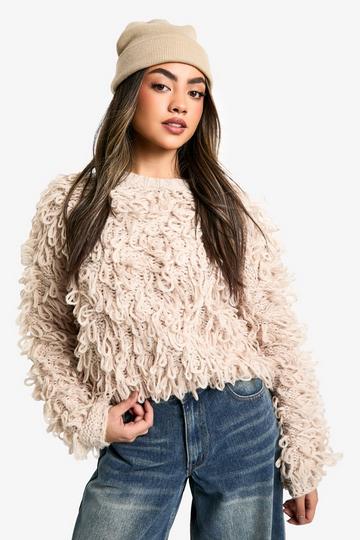 Chunky Loop Stitch Knitted Jumper cream