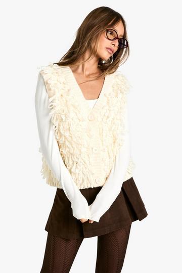 Chunky Loop Stitch Knitted Waistcoat cream