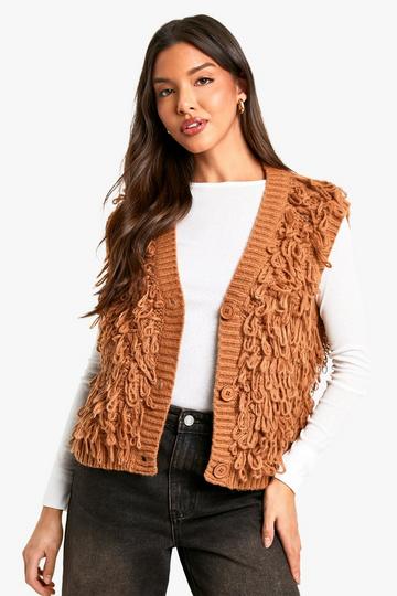 Chunky Loop Stitch Knitted Waistcoat rust