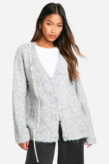 Boucle Knit Stitch Detail Cardigan grey marl