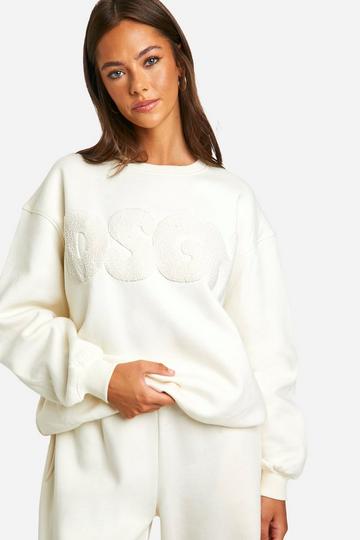 Cream White DSGN Toweling Applique Oversized Sweatshirt