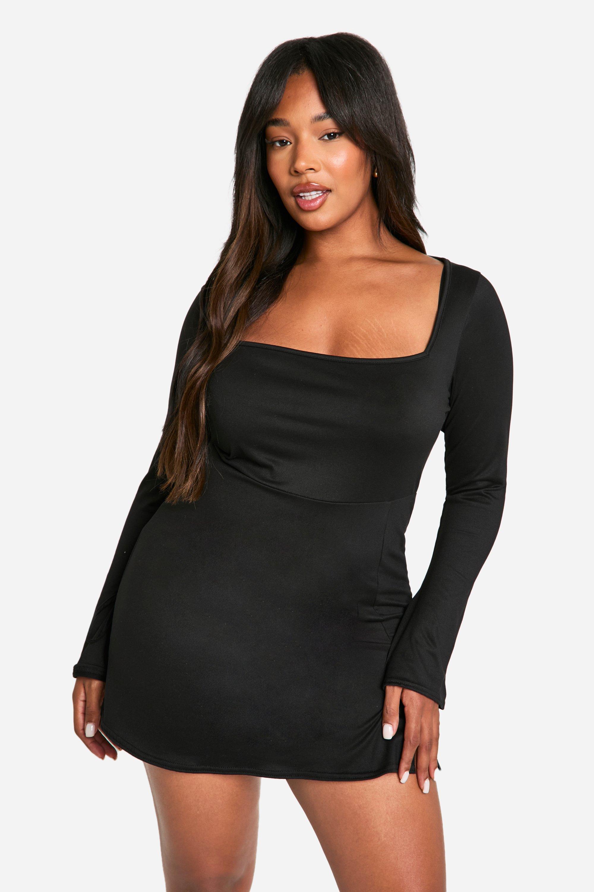 Plus Sqaure Tie Cuff Mini Shift Dress boohoo