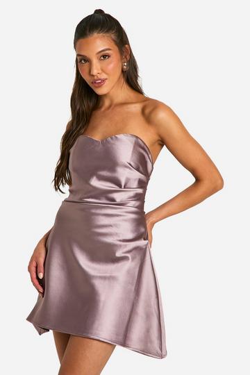 Satin Bandeau A Line Mini Dress champagne