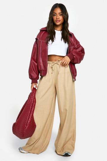 Tan Brown Stripe Wide Leg Pants