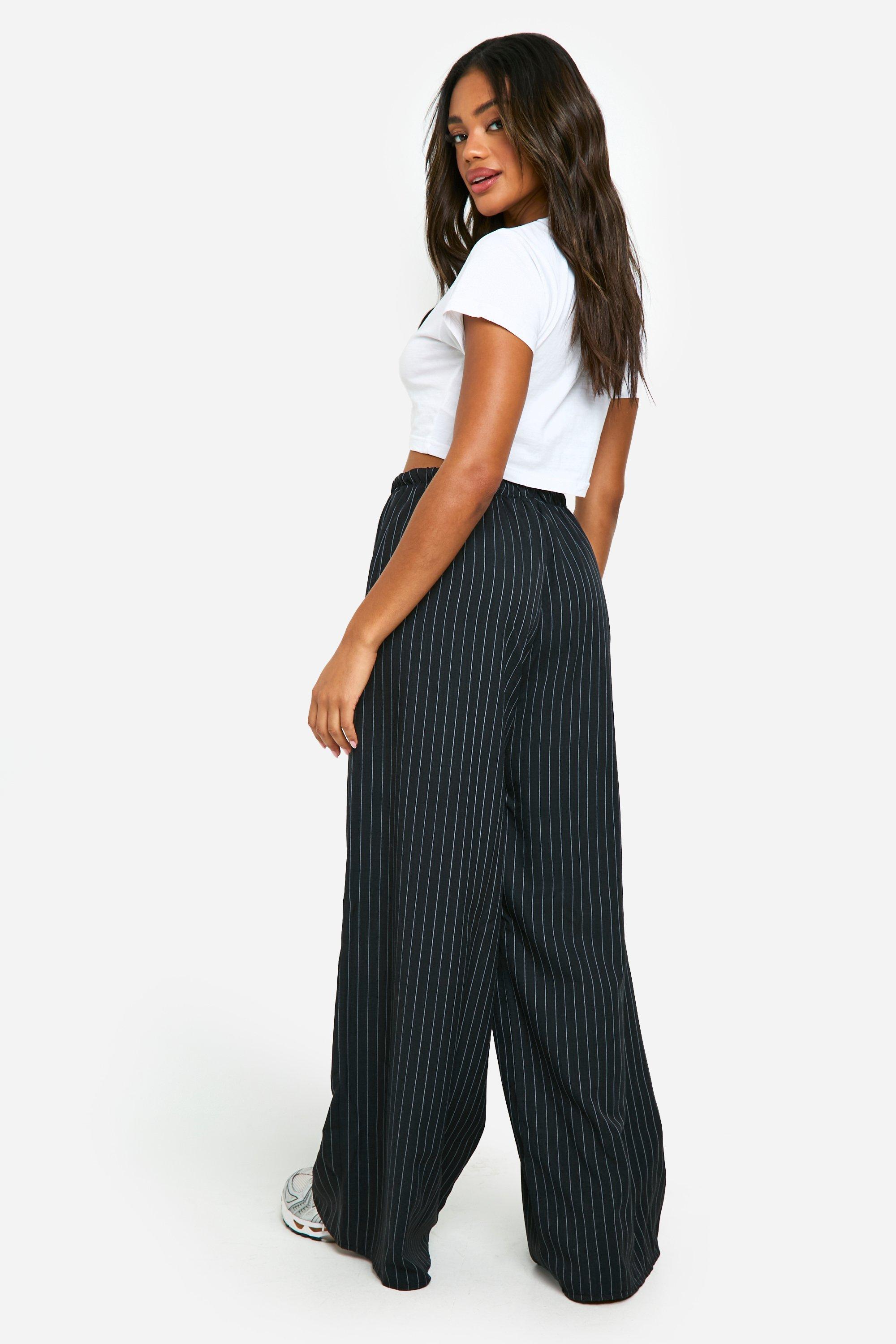 Black striped wide leg pants best sale