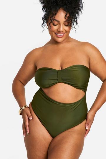 Plus Knot Front Detail Bandeau Swimsuit khaki