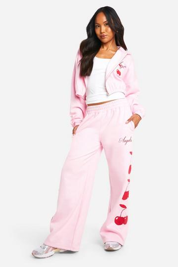 Pink Cherry Print Straight Leg Sweatpant