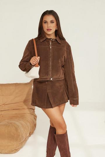 Faux Suede Mini Pleated Skirt chocolate