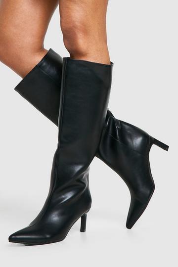 Wide Shaft Low Heel Knee High Boots black