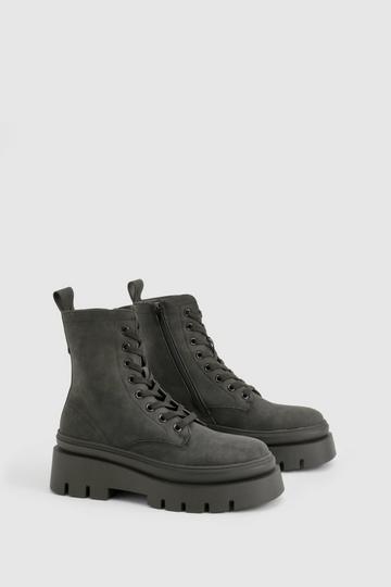 Chunky Sole Lace Up Hiker Boots black