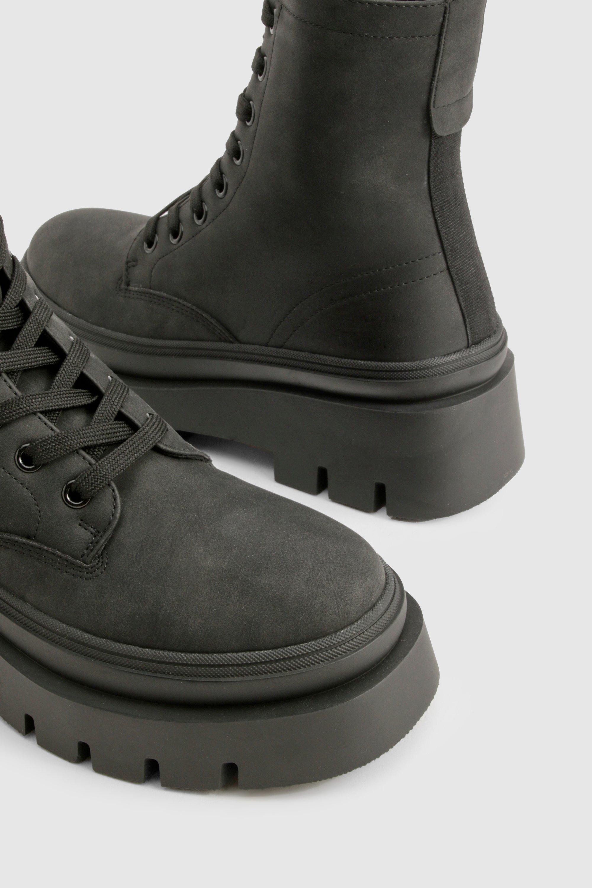 Boohoo Women s Chunky Sole Lace Up Hiker Boots Black