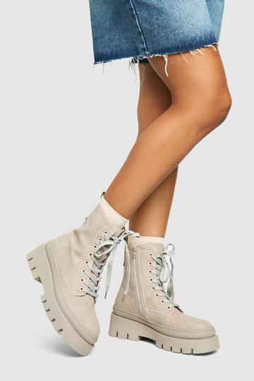 Grey Chunky Sole Lace Up Hiker Boots