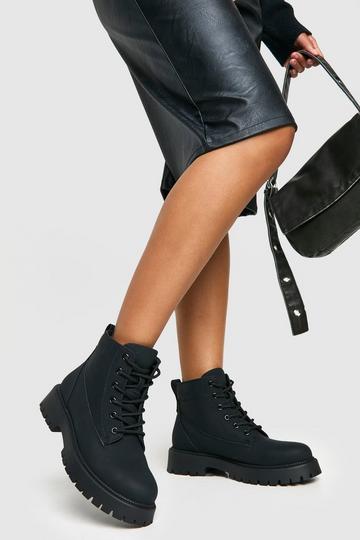 Chunky Lace Up Hiker Boots black