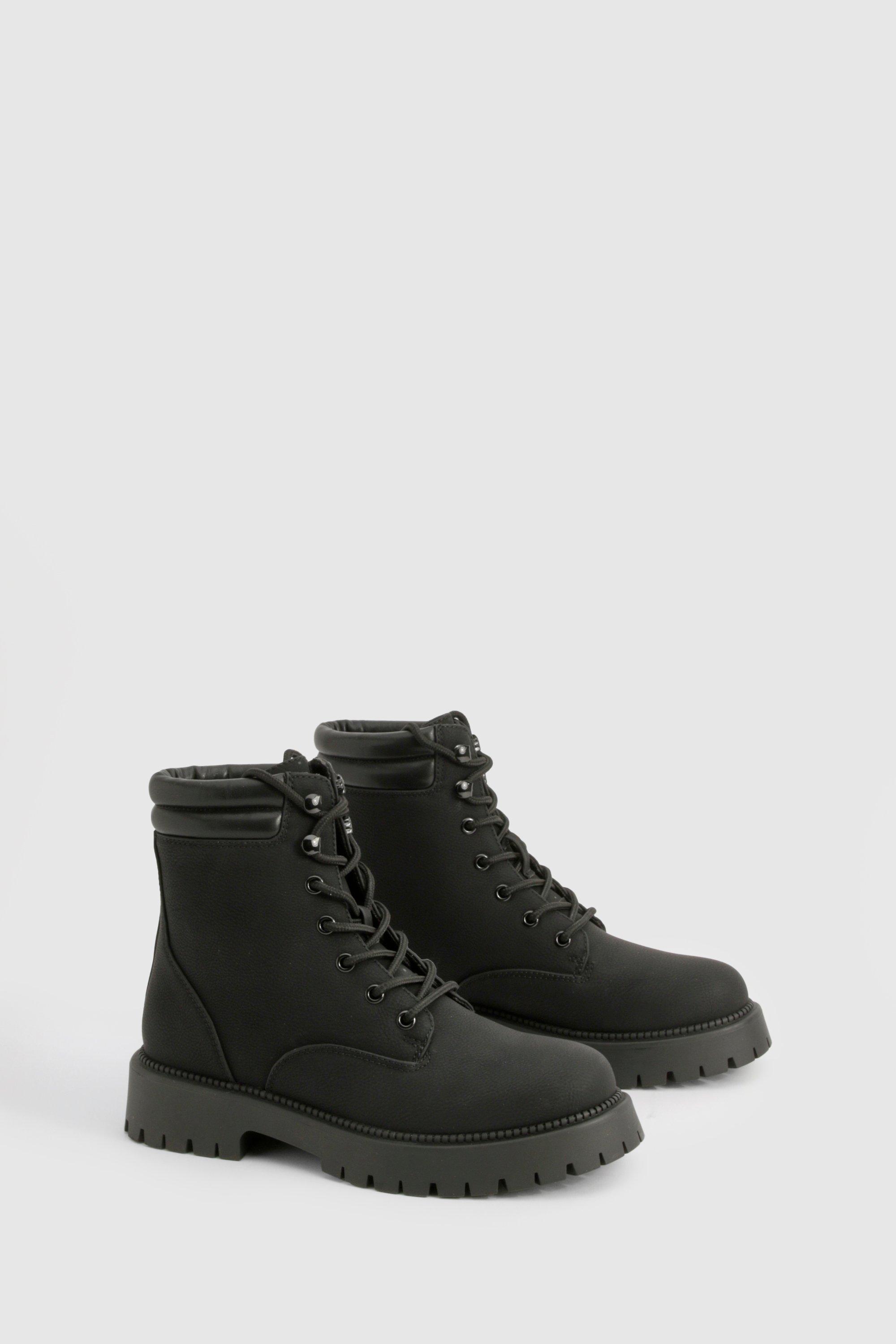 boohoo Women s Lace Up Hiker Boots Black Ankle Boots 9