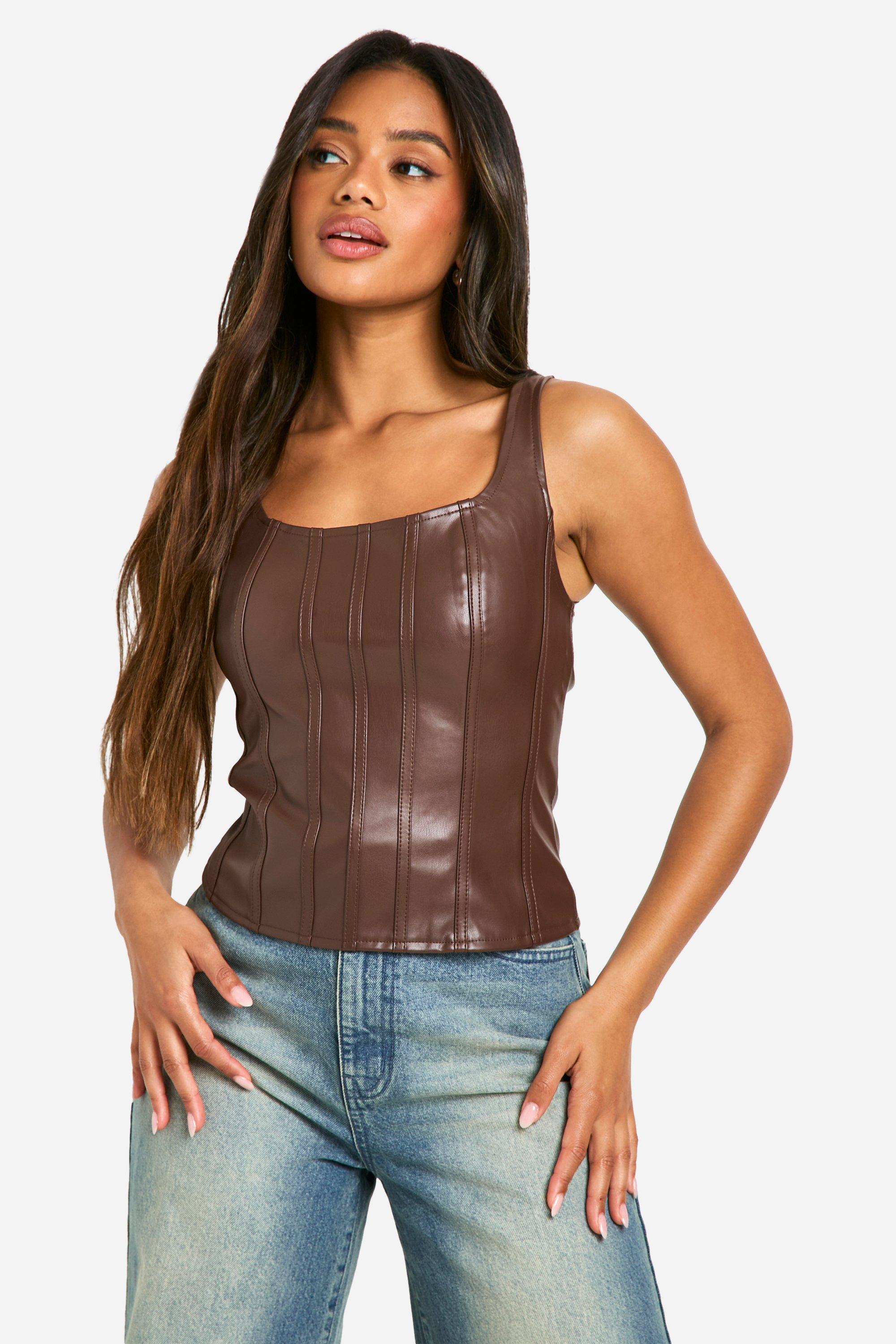 Faux Leather Zip Through Square Neck Corset | boohoo