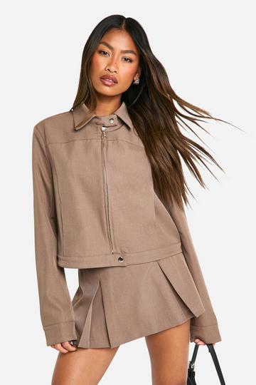 Tailored Pleated Mini Skirt mocha